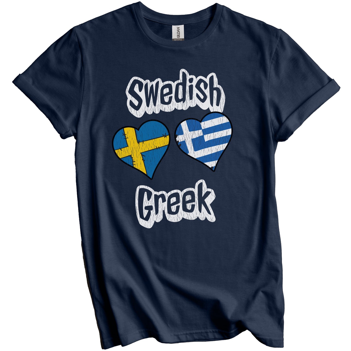 Swedish Greek Flag Heart Combo Sweden Greece Distressed T-Shirt