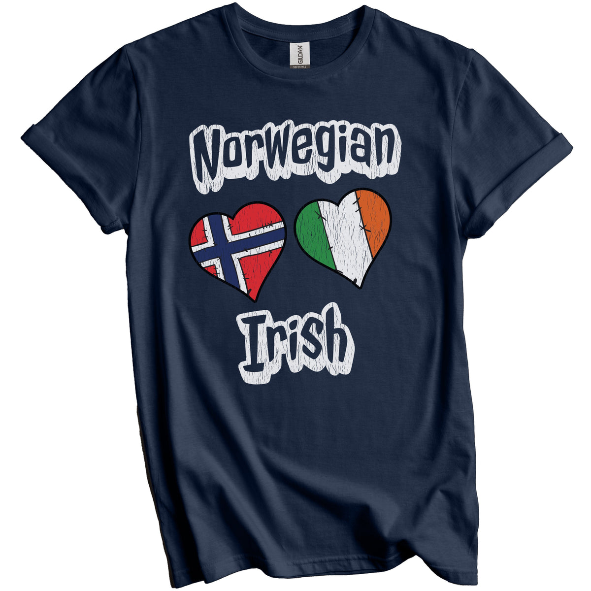 Norwegian Irish Flag Heart Combo Norway Ireland Distressed T-Shirt