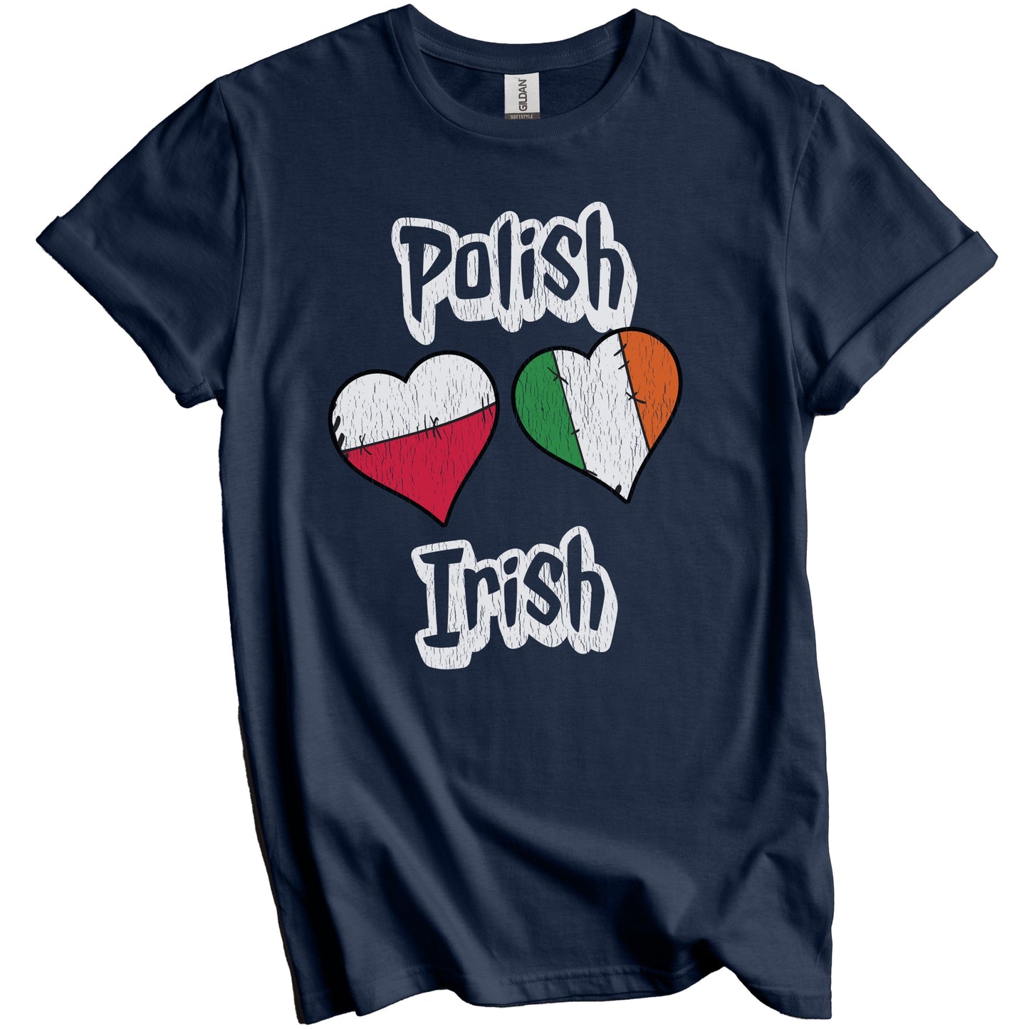 Polish Irish Flag Heart Combo Poland Ireland Distressed T-Shirt