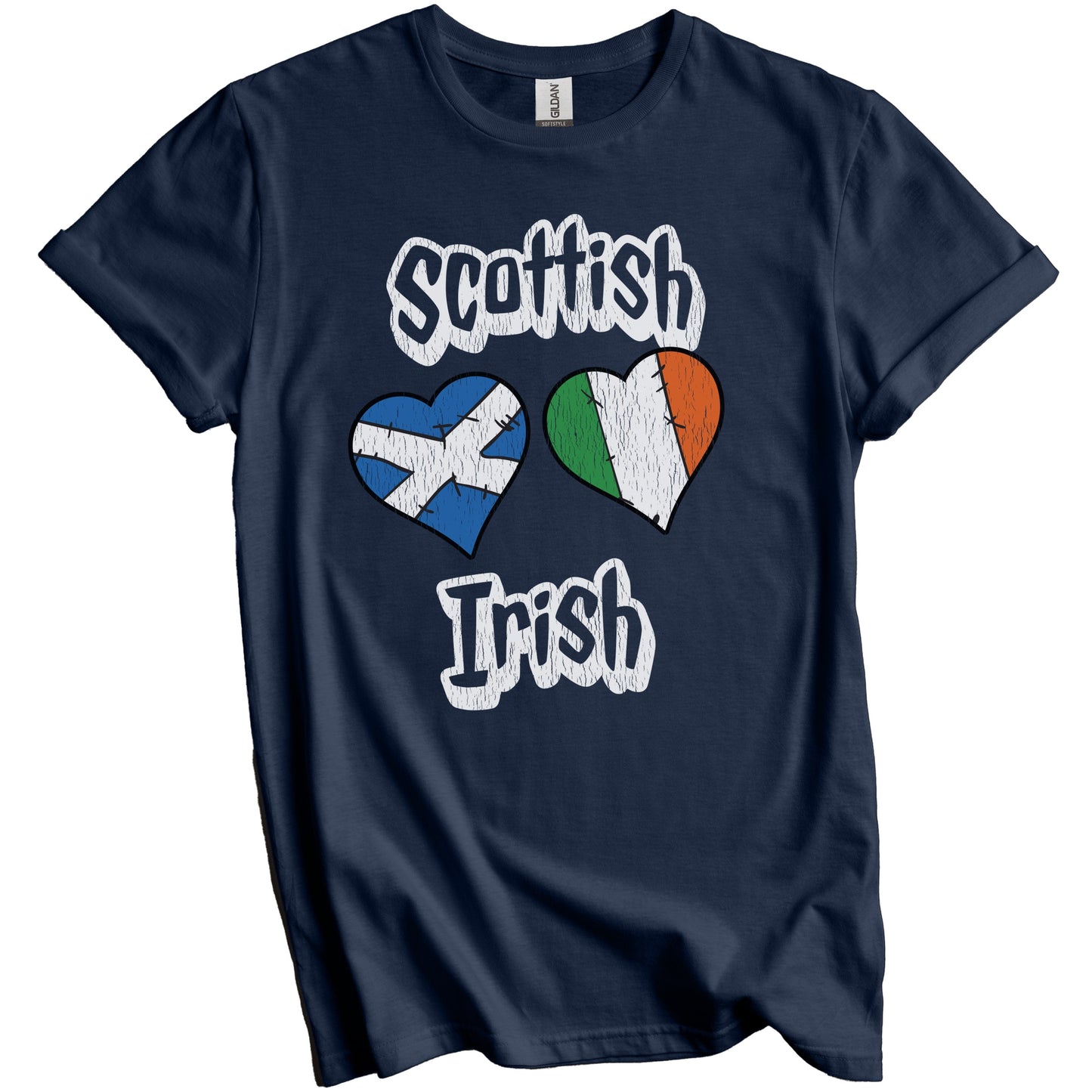 Scottish Irish Flag Heart Combo Scotland Ireland Distressed T-Shirt
