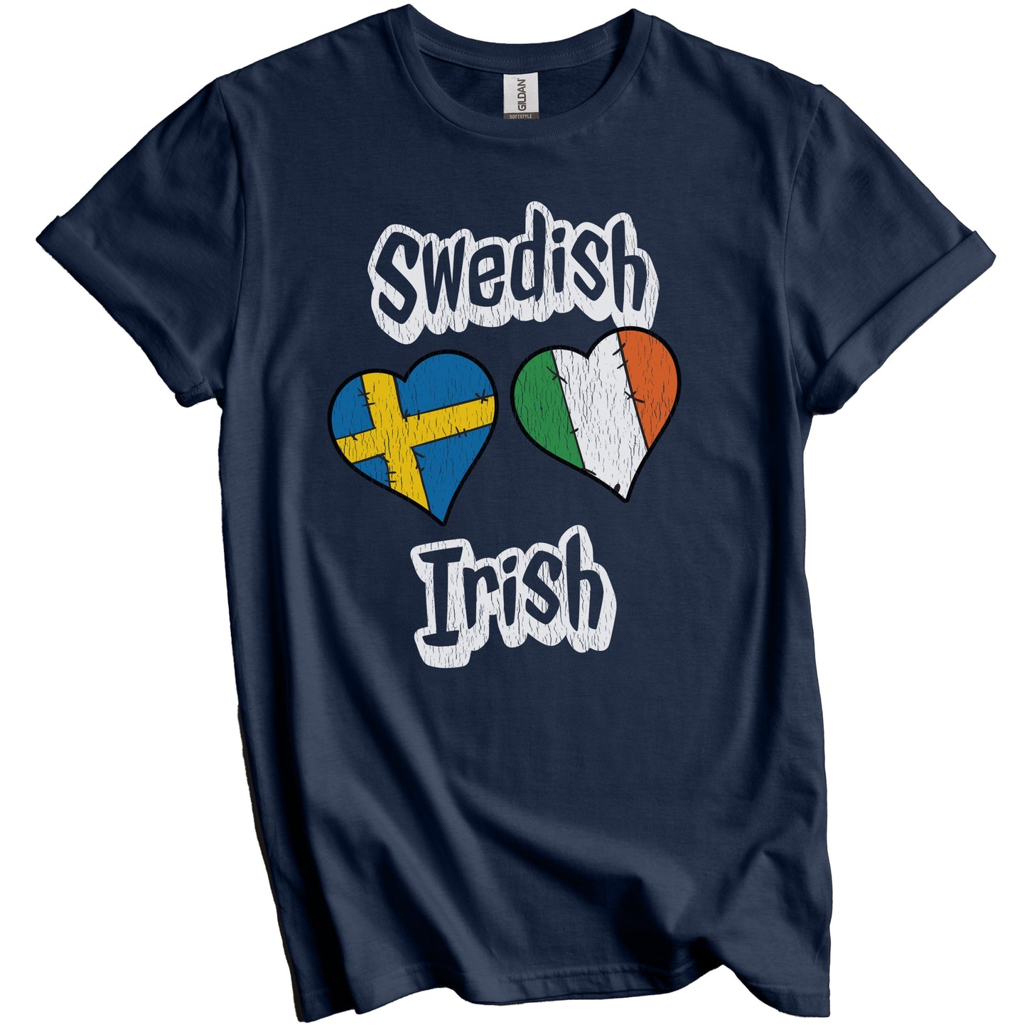 Swedish Irish Flag Heart Combo Sweden Ireland Distressed T-Shirt
