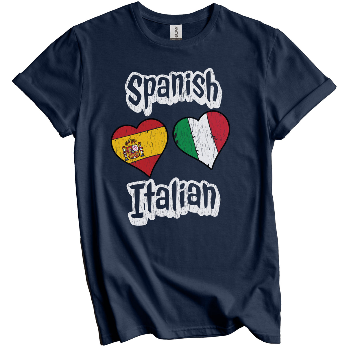 Spanish Italian Flag Heart Combo Spain Italy Distressed T-Shirt