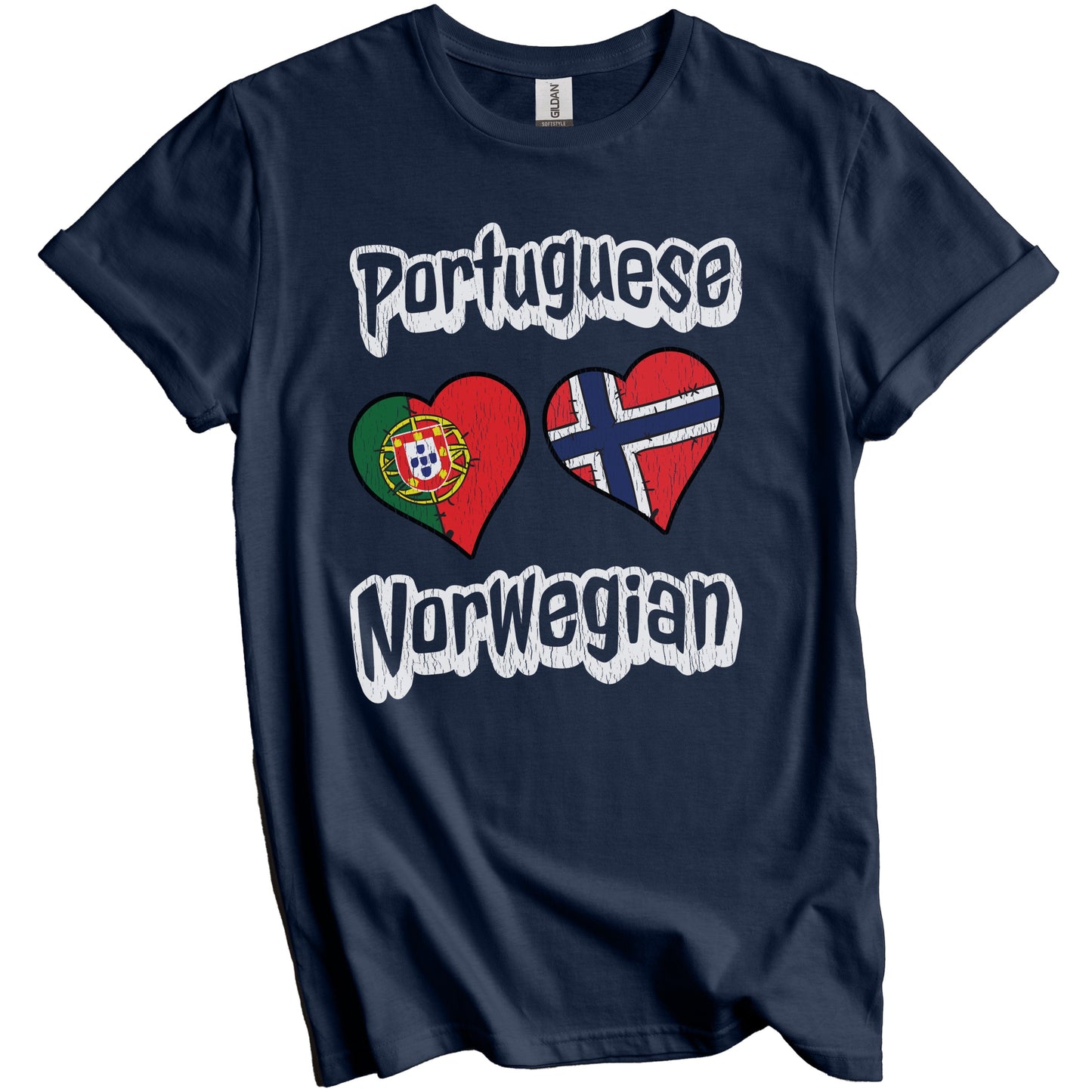 Portuguese Norwegian Flag Heart Combo Portugal Norway Distressed T-Shirt