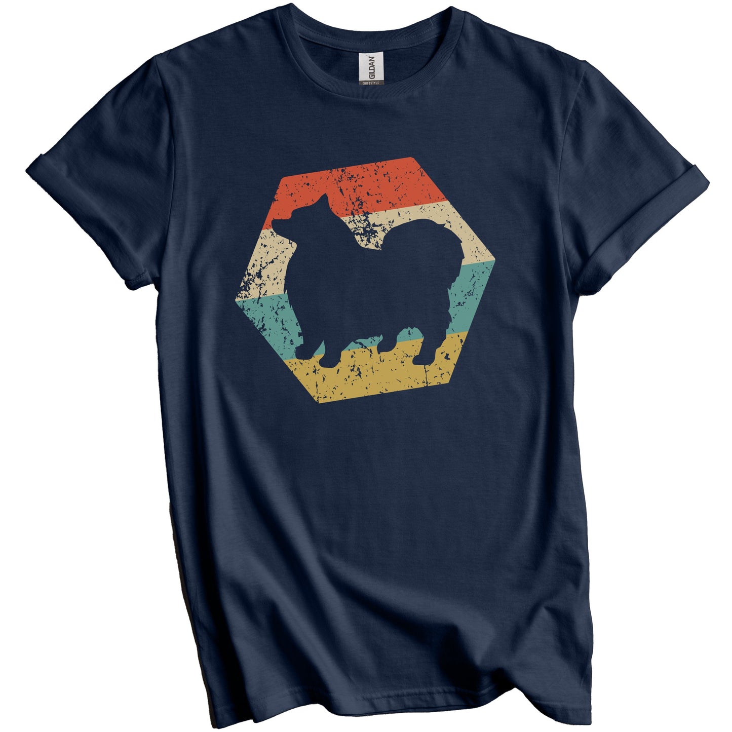 Keeshond Dog Breed Retro Distressed Hexagon T-Shirt