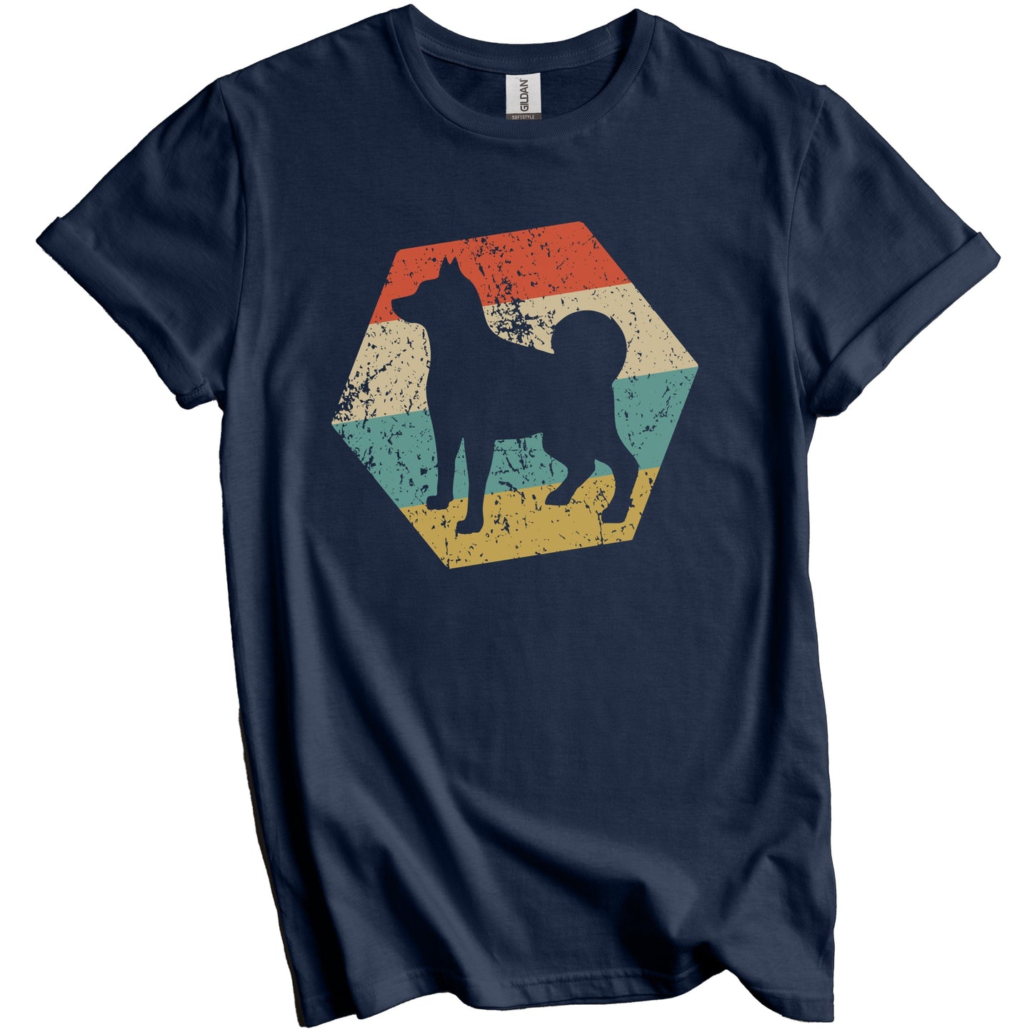 Norwegian Elkhound Dog Breed Retro Distressed Hexagon T-Shirt