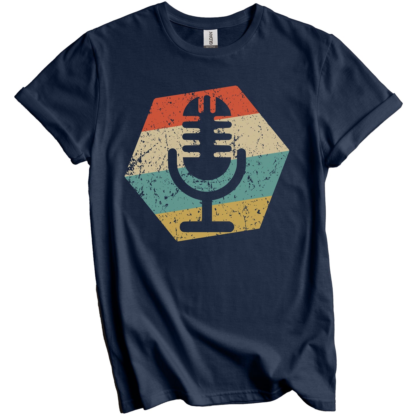 Microphone Retro Distressed Hexagon Podcast Host T-Shirt