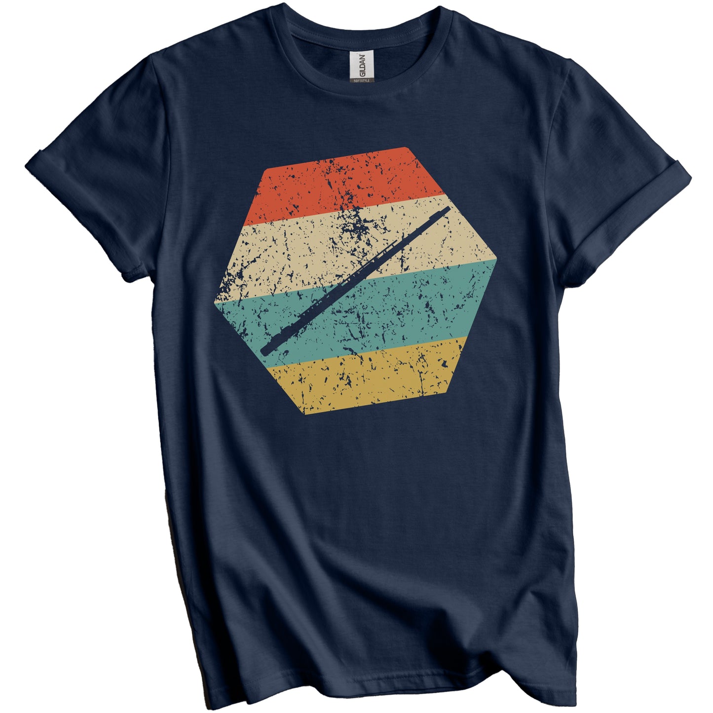 Flute Retro Distressed Hexagon Flautist T-Shirt