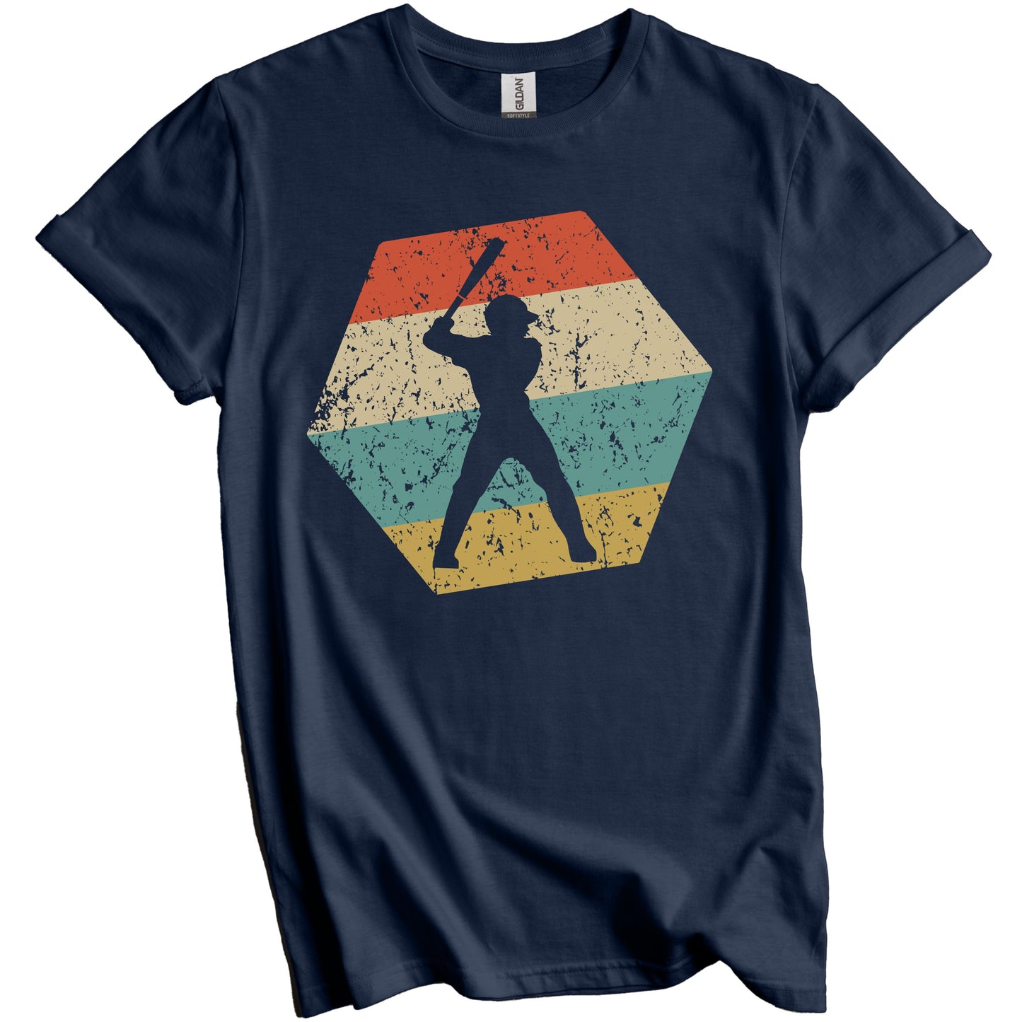 Baseball Player Retro Distressed Hexagon Batter T-Shirt