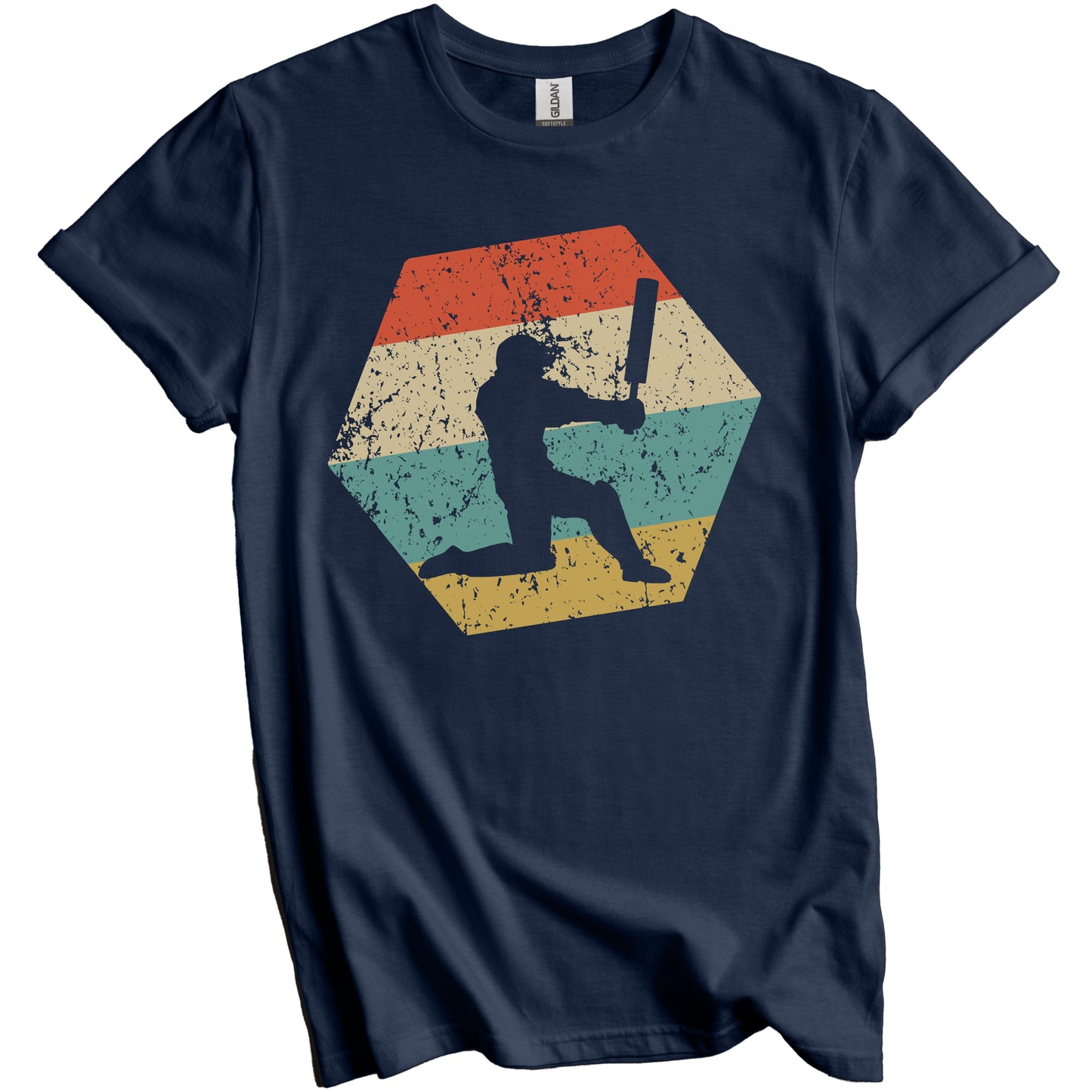 Cricket Player Retro Distressed Hexagon Cricket Batsman T-Shirt
