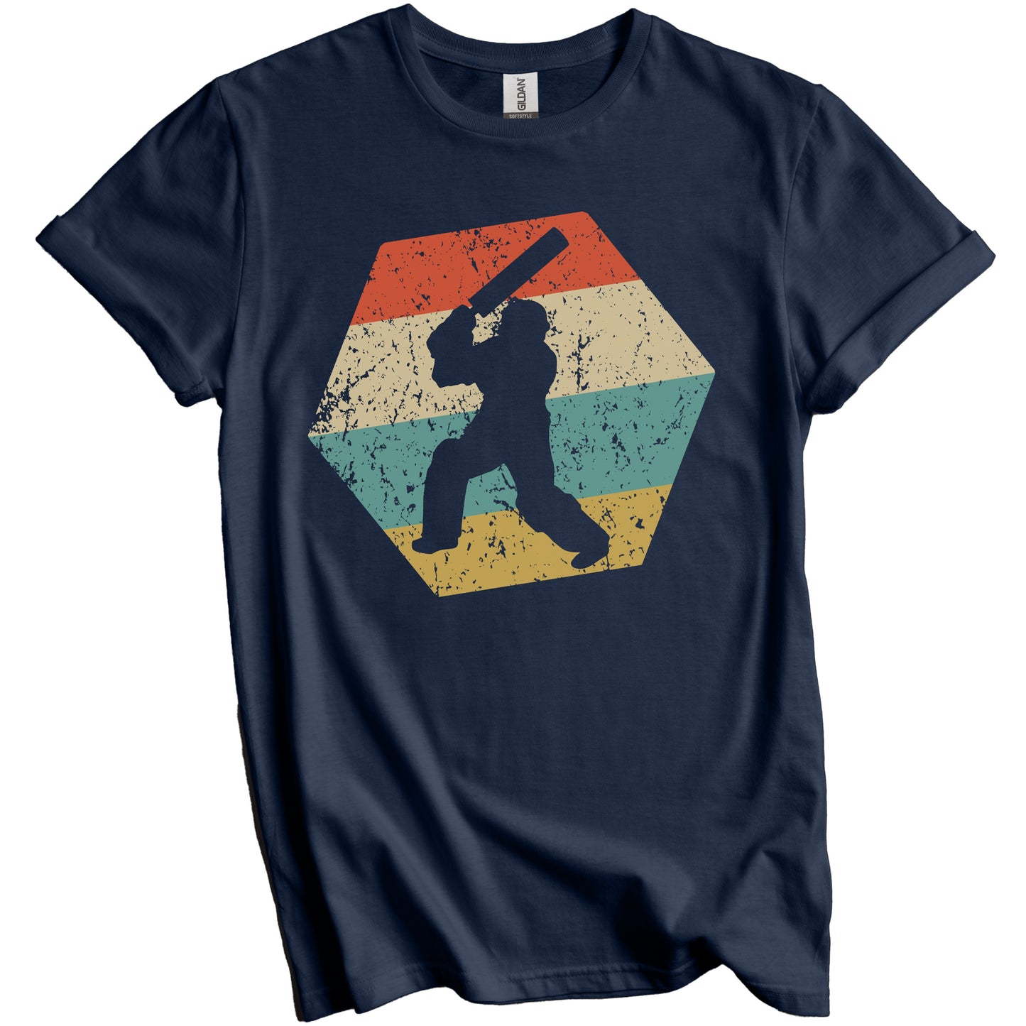 Cricket Retro Distressed Hexagon Cricket Player T-Shirt