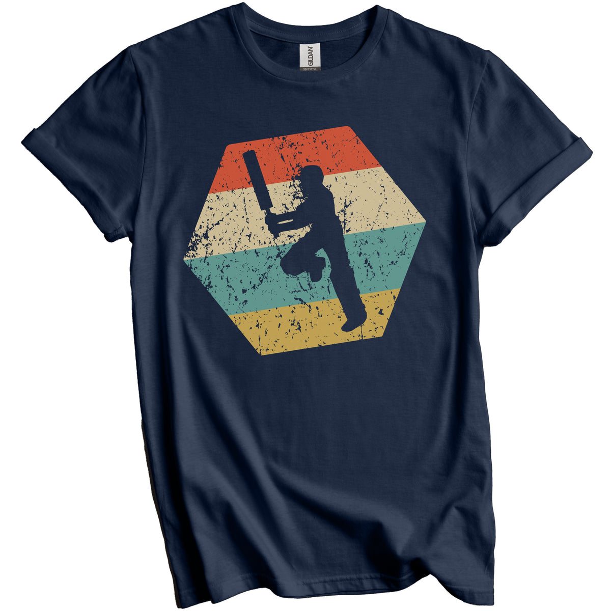 Cricket Player Retro Distressed Hexagon Cricket Batter T-Shirt