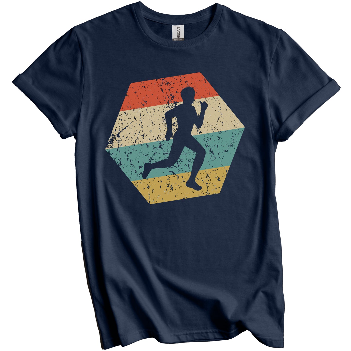 Cross Country Running Retro Distressed Hexagon Runner T-Shirt