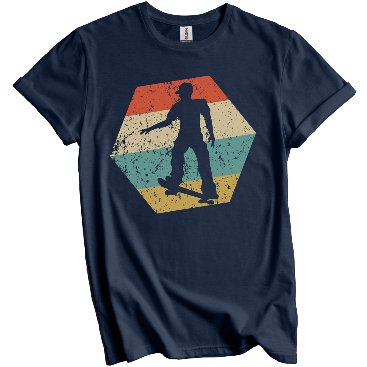 Skateboarding Retro Distressed Hexagon Skateboarder T-Shirt