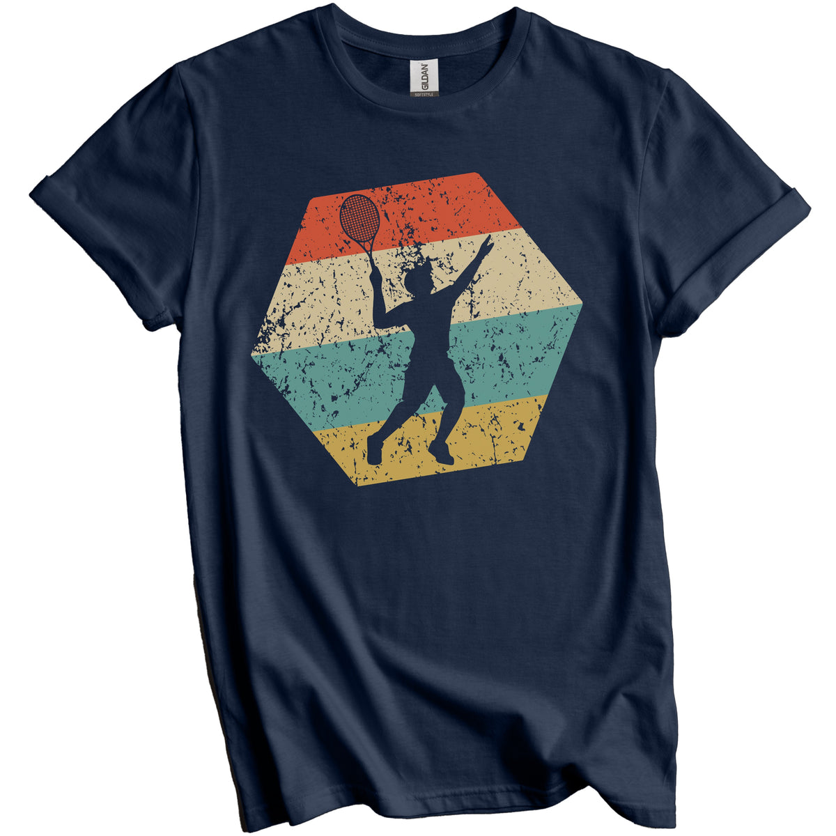 Tennis Retro Distressed Hexagon Tennis Player Serve T-Shirt