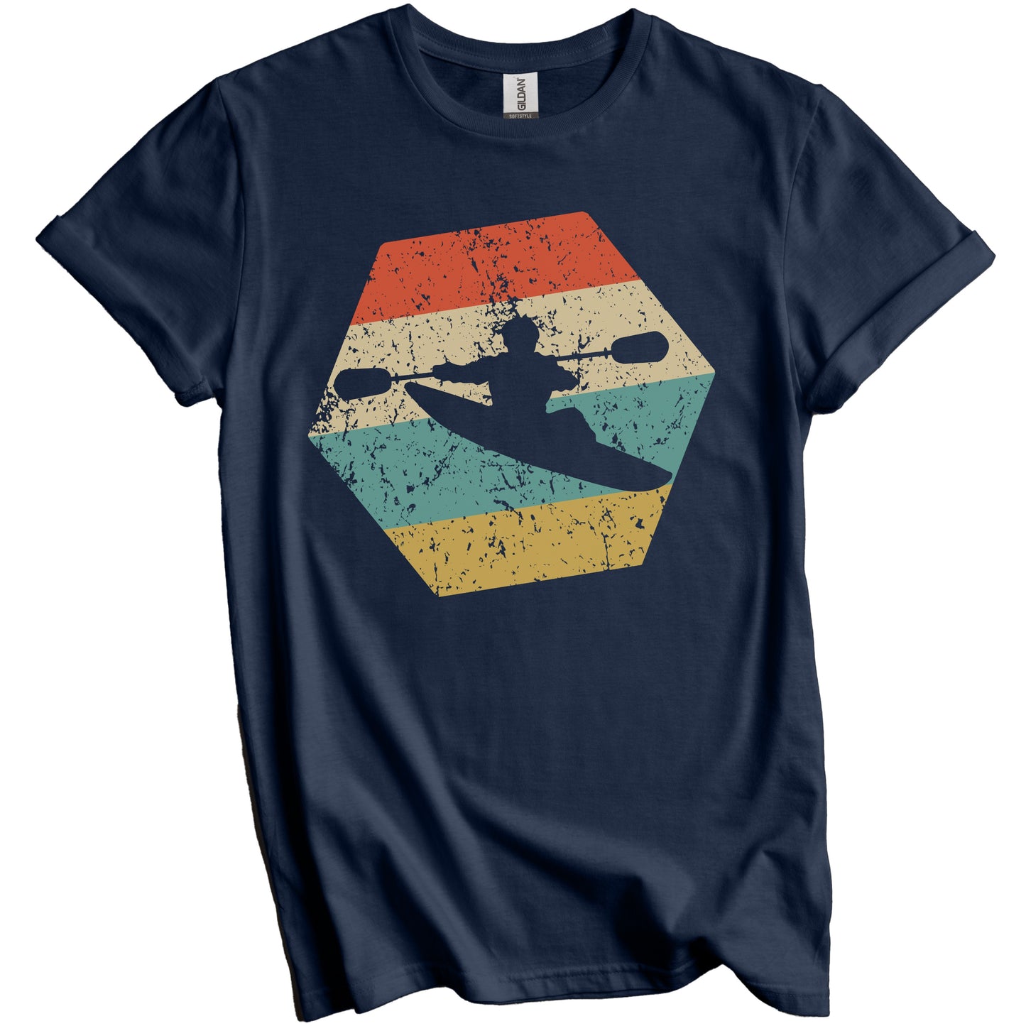 Kayak Retro Distressed Hexagon Kayaking T-Shirt