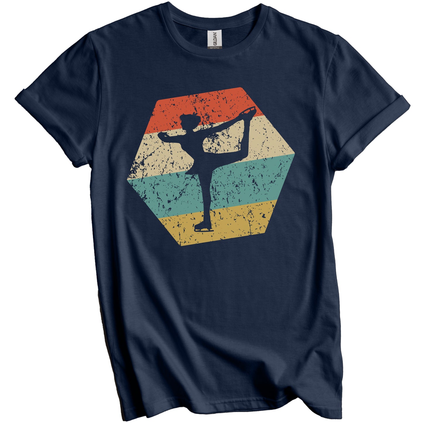 Figure Skater Retro Distressed Hexagon Figure Skating T-Shirt