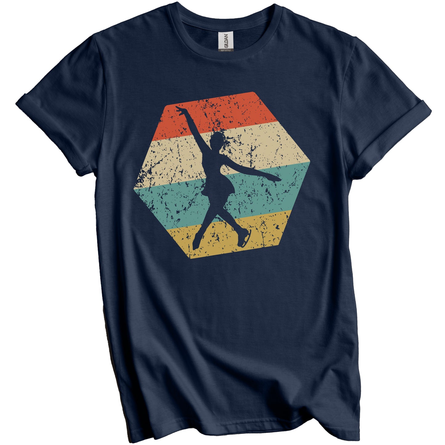 Figure Skating Retro Distressed Hexagon Female Figure Skater T-Shirt