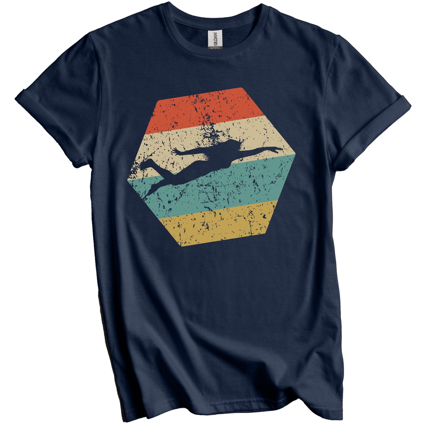 Swimmer Retro Distressed Hexagon Swimming T-Shirt