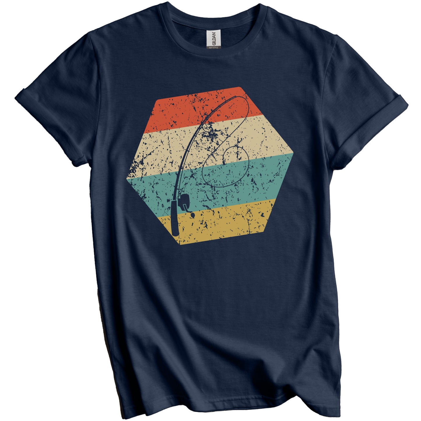 Fishing Pole Retro Distressed Hexagon Fisherman T-Shirt
