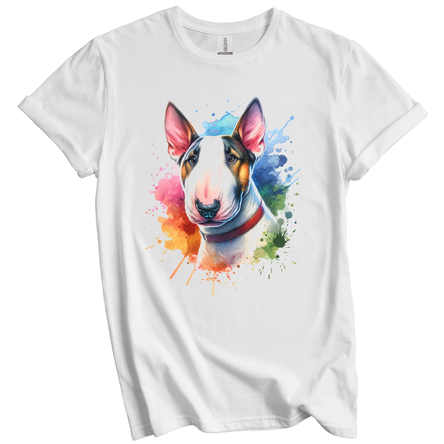 Bull Terrier Rainbow Watercolor Portrait Dog Lover T-Shirt - Bull Terrier Gift