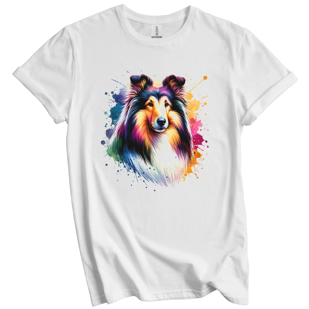 Collie Rainbow Watercolor Portrait Dog Lover T-Shirt - Collie Gift