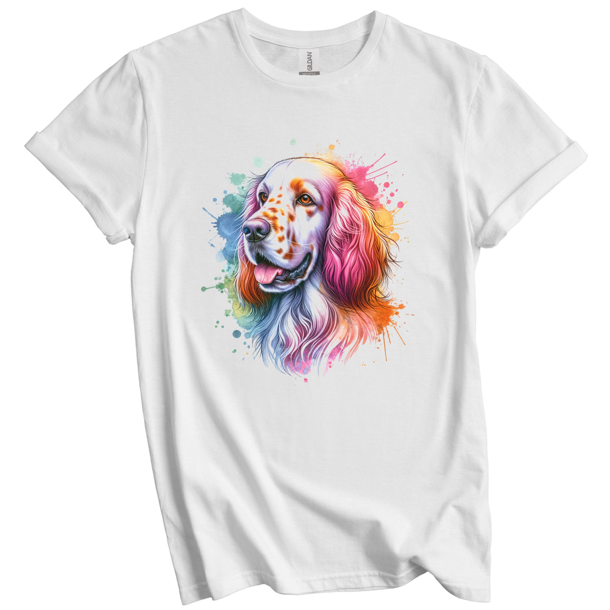 English Setter Rainbow Watercolor Portrait Dog Lover T-Shirt - English Setter Gift