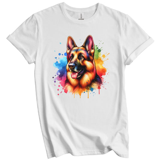 German Shepherd Rainbow Watercolor Portrait Dog Lover T-Shirt - German Shepherd Gift