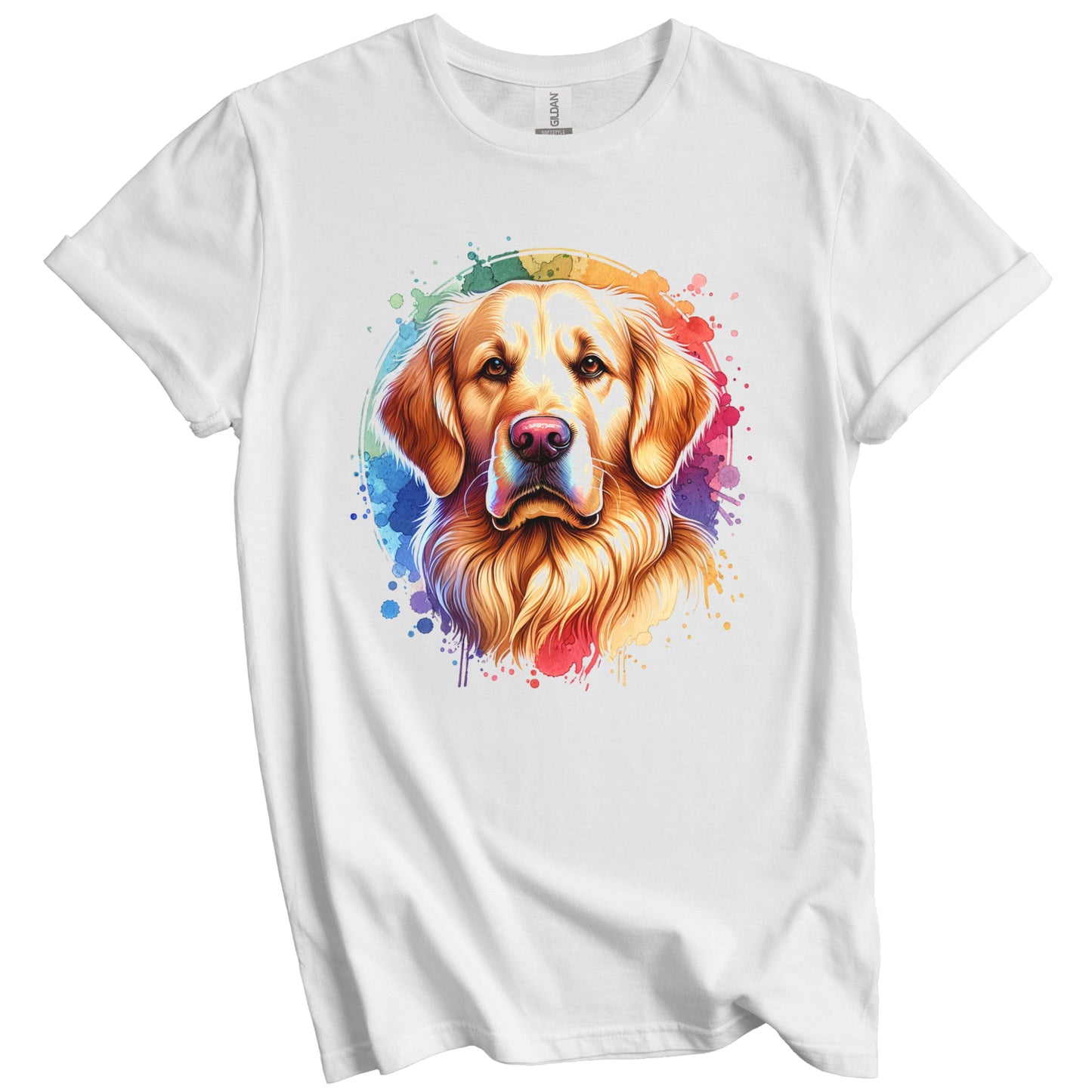 Golden Retriever Rainbow Watercolor Portrait Dog Lover T-Shirt - Golden Retriever Gift
