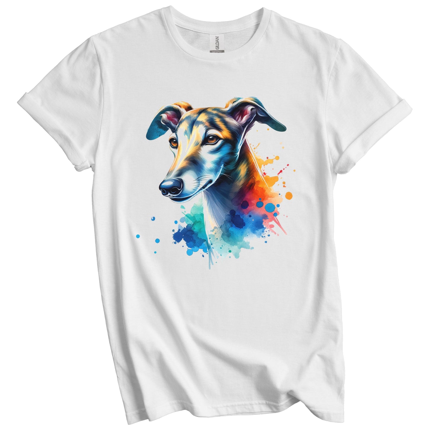 Greyhound Rainbow Watercolor Portrait Dog Lover T-Shirt - Greyhound Gift