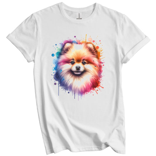 Pomeranian Rainbow Watercolor Portrait Dog Lover T-Shirt - Pomeranian Gift