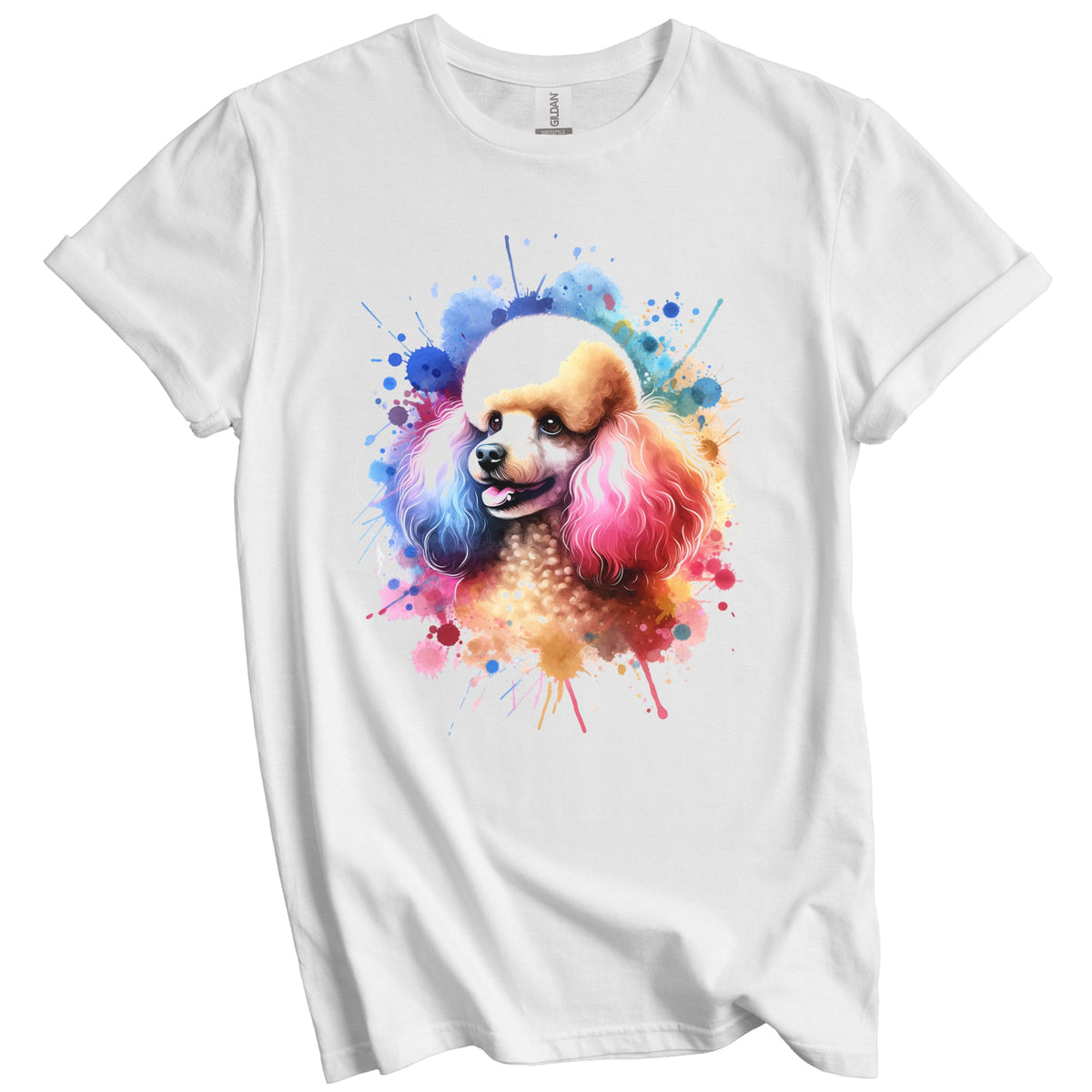 Poodle Rainbow Watercolor Portrait Dog Lover T-Shirt - Poodle Gift
