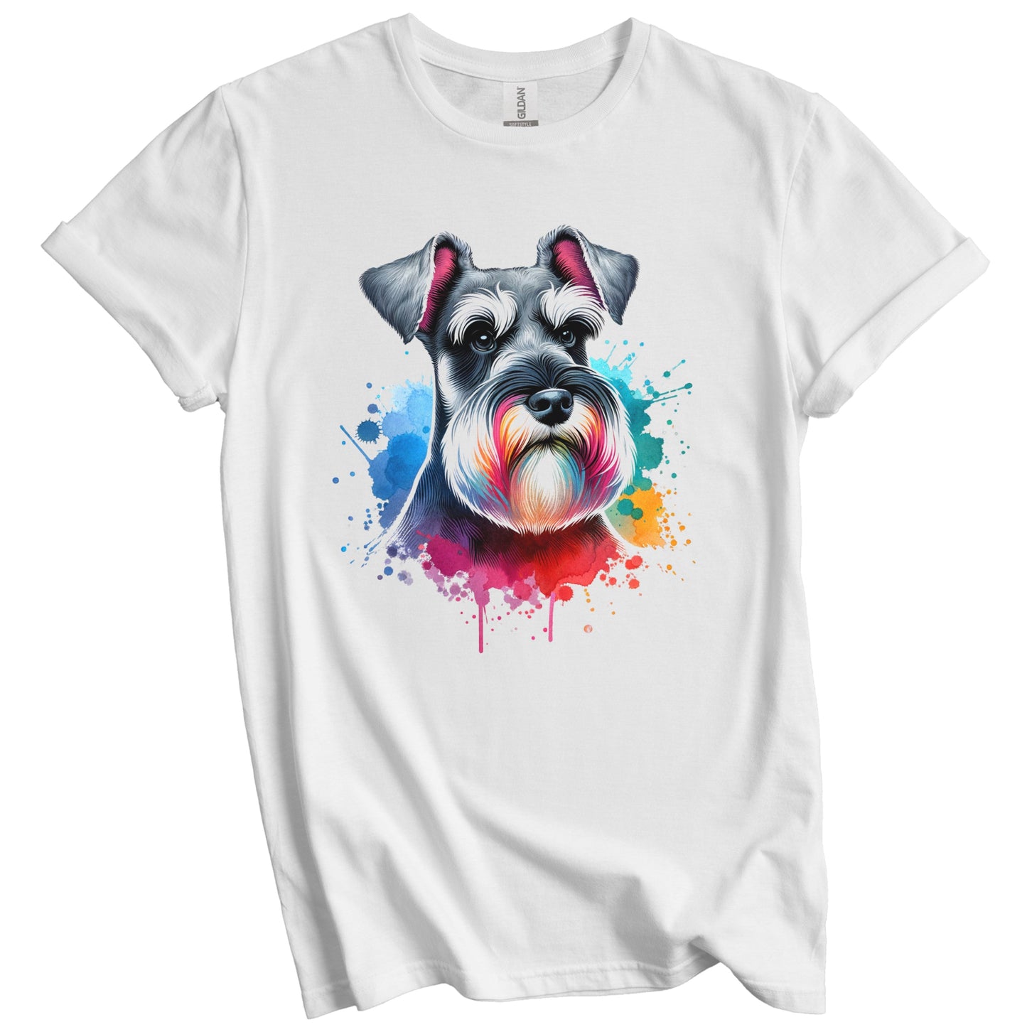 Schnauzer Rainbow Watercolor Portrait Dog Lover T-Shirt - Schnauzer Gift