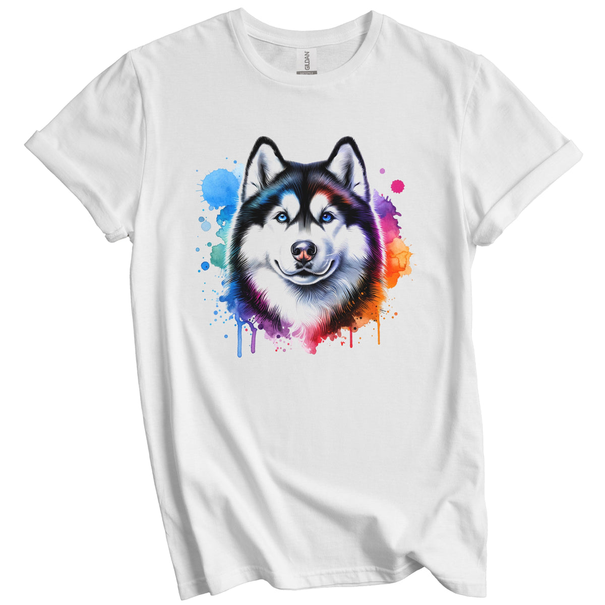 Siberian Husky Rainbow Watercolor Portrait Dog Lover T-Shirt - Husky Gift