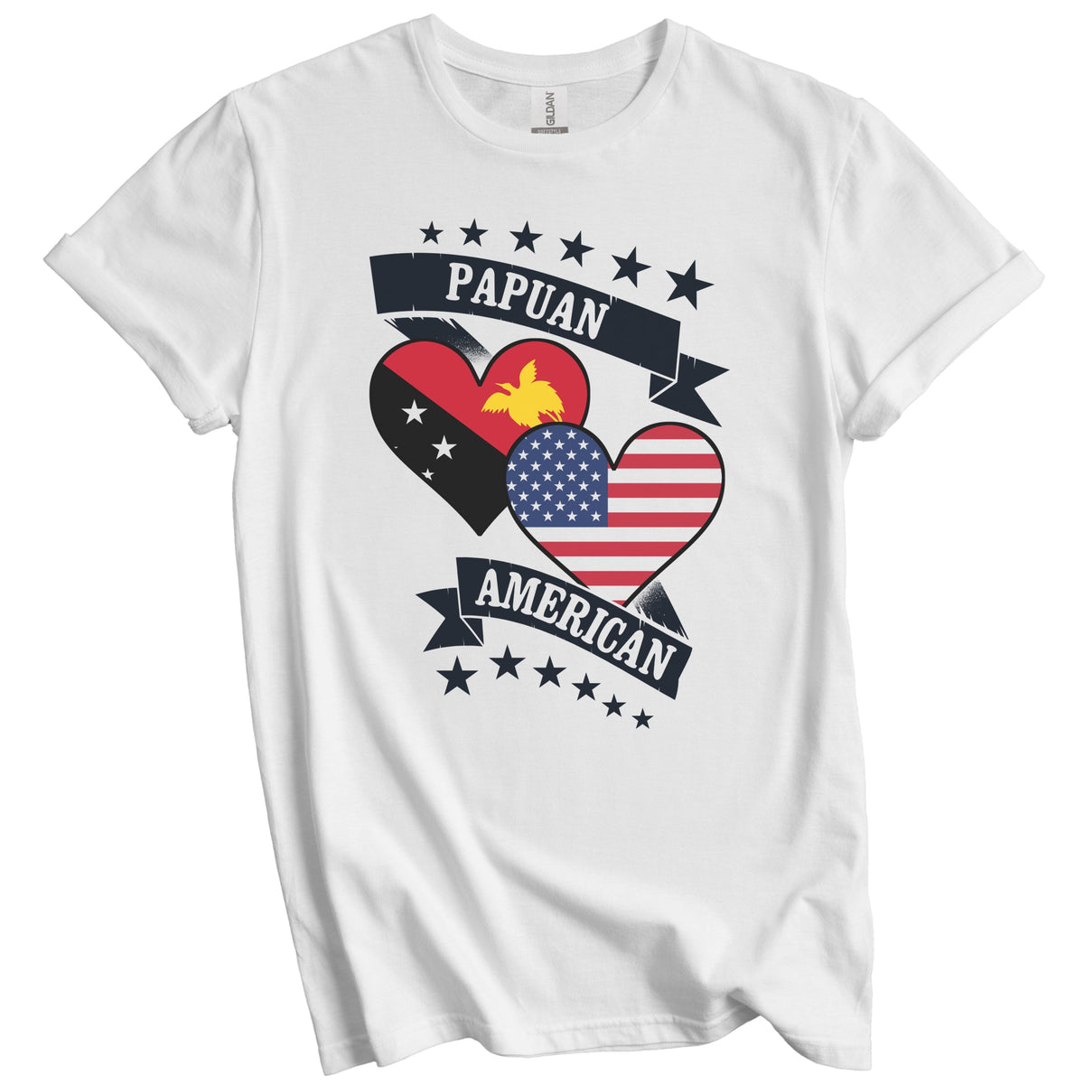 Papuan American Heart Flags Papua New Guinea America T-Shirt