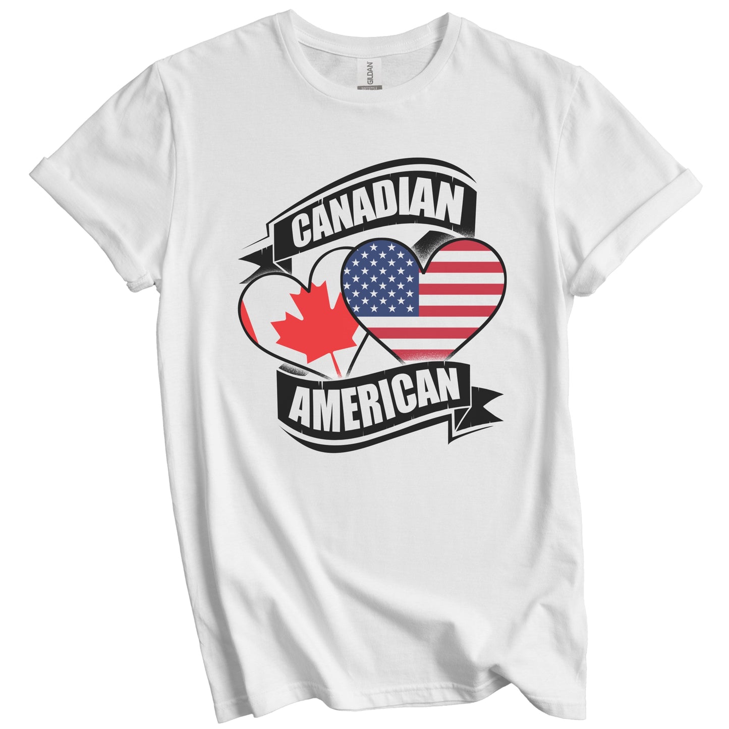 Canadian American Hearts USA Canada Flags T-Shirt