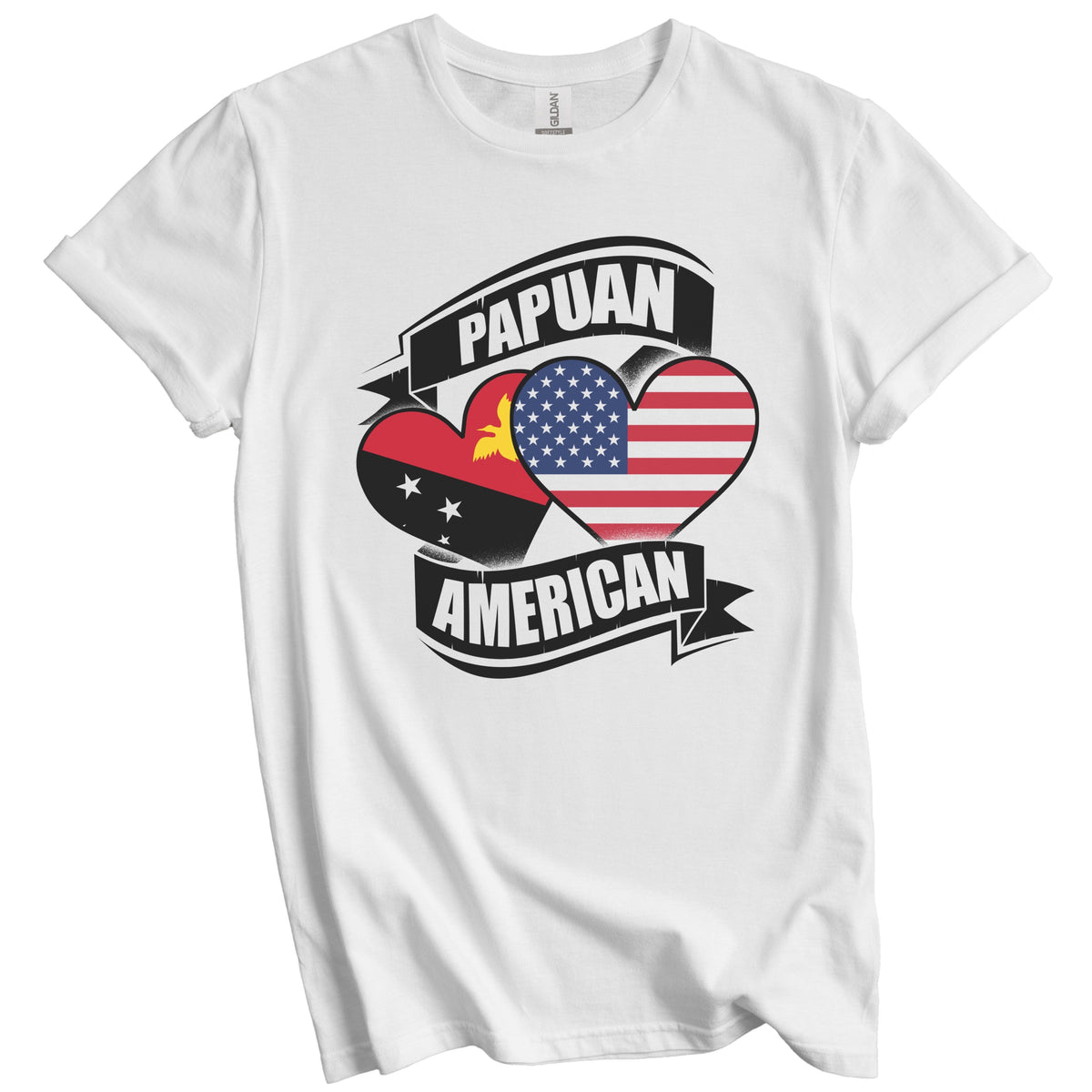 Papuan American Hearts USA Papua New Guinea Flags T-Shirt
