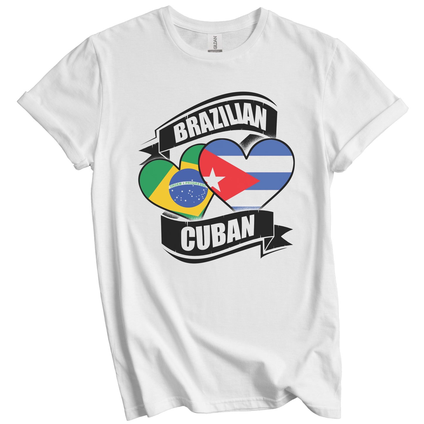 Brazilian Cuban Hearts Brazil Cuba Flags T-Shirt