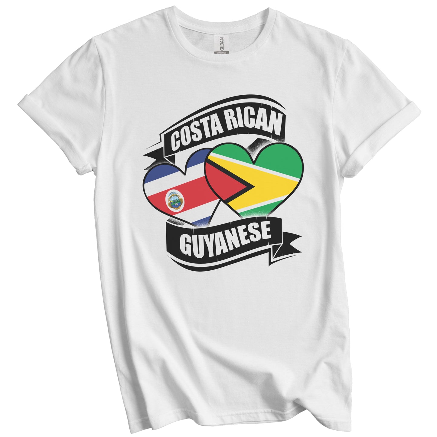 Costa Rican Guyanese Hearts Costa Rica Guyana Flags T-Shirt