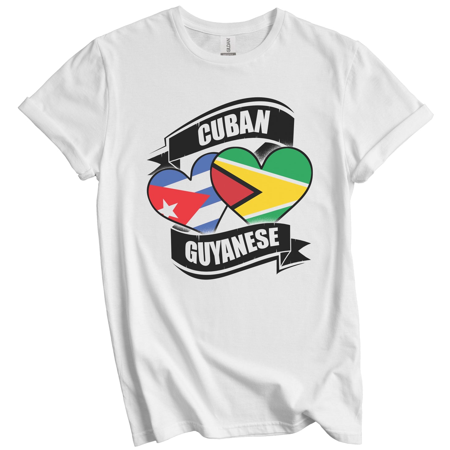 Cuban Guyanese Hearts Cuba Guyana Flags T-Shirt