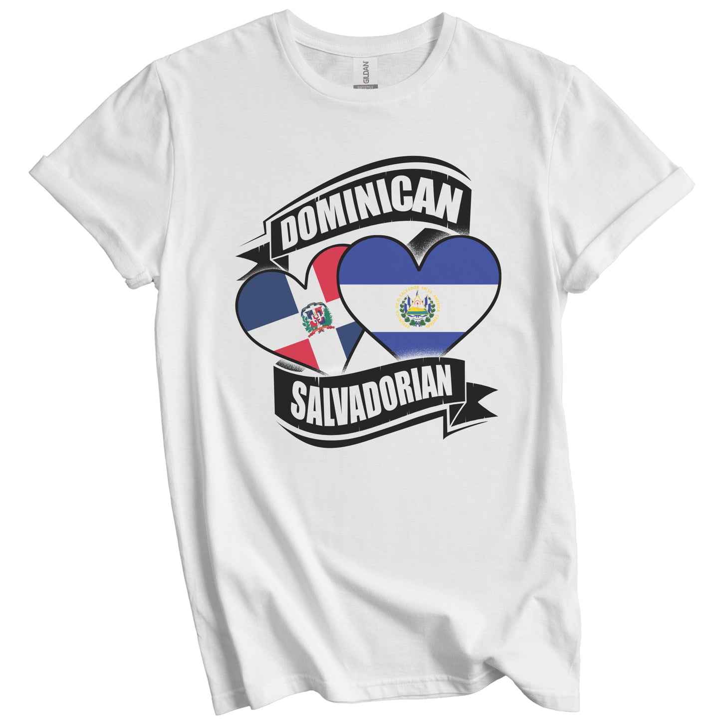 Dominican Salvadorian Hearts Dominican El Salvador Flags T-Shirt