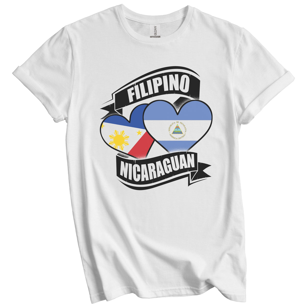 Filipino Nicaraguan Hearts Philippines Nicaragua Flags T-Shirt