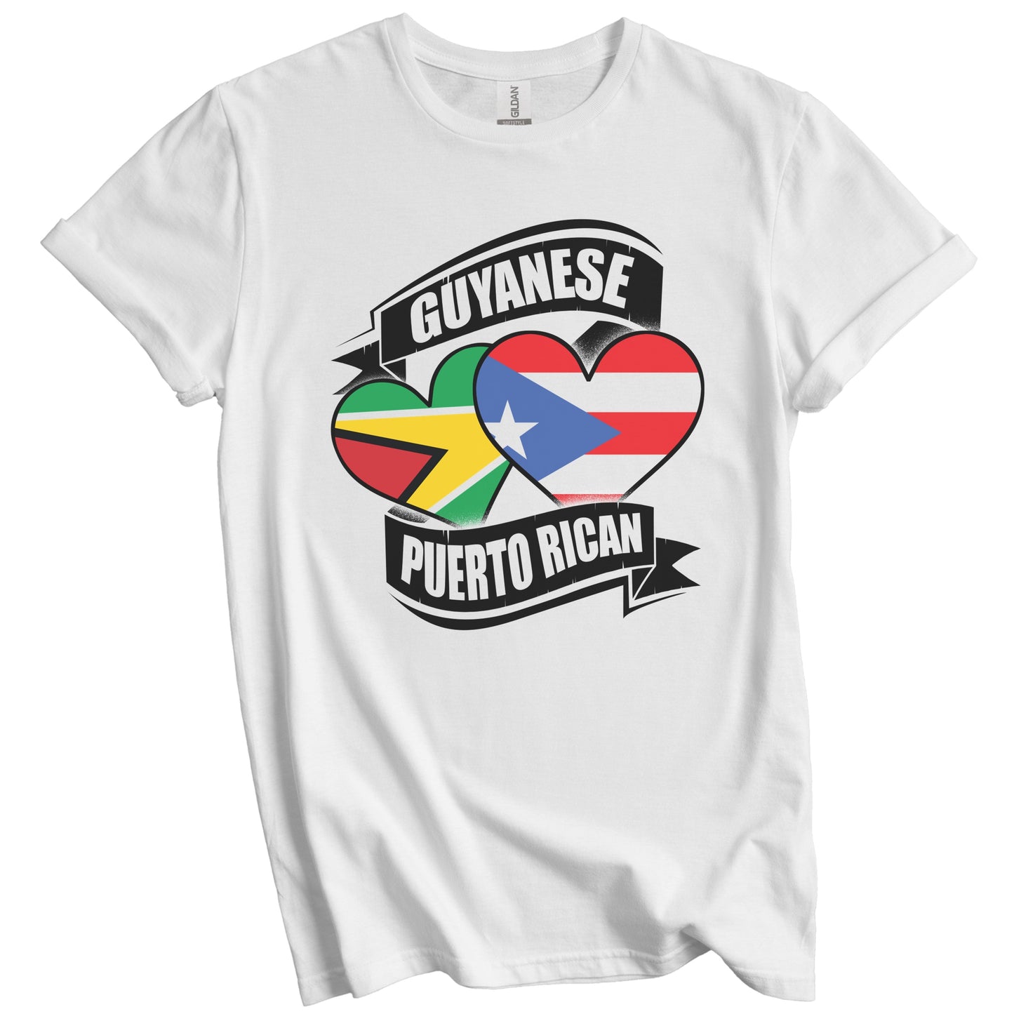 Guyanese Puerto Rican Hearts Guyana Puerto Rico Flags T-Shirt