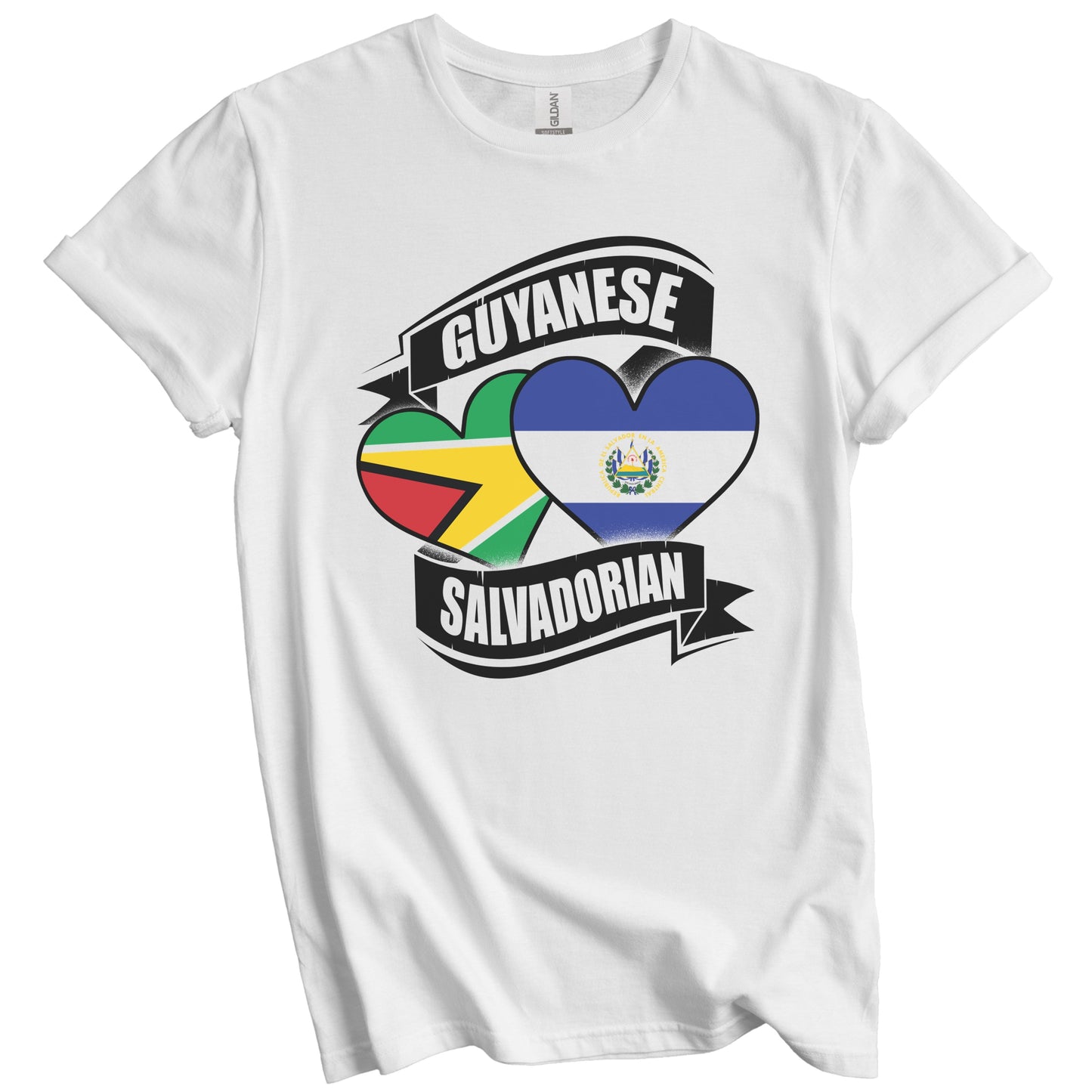 Guyanese Salvadorian Hearts Guyana El Salvador Flags T-Shirt