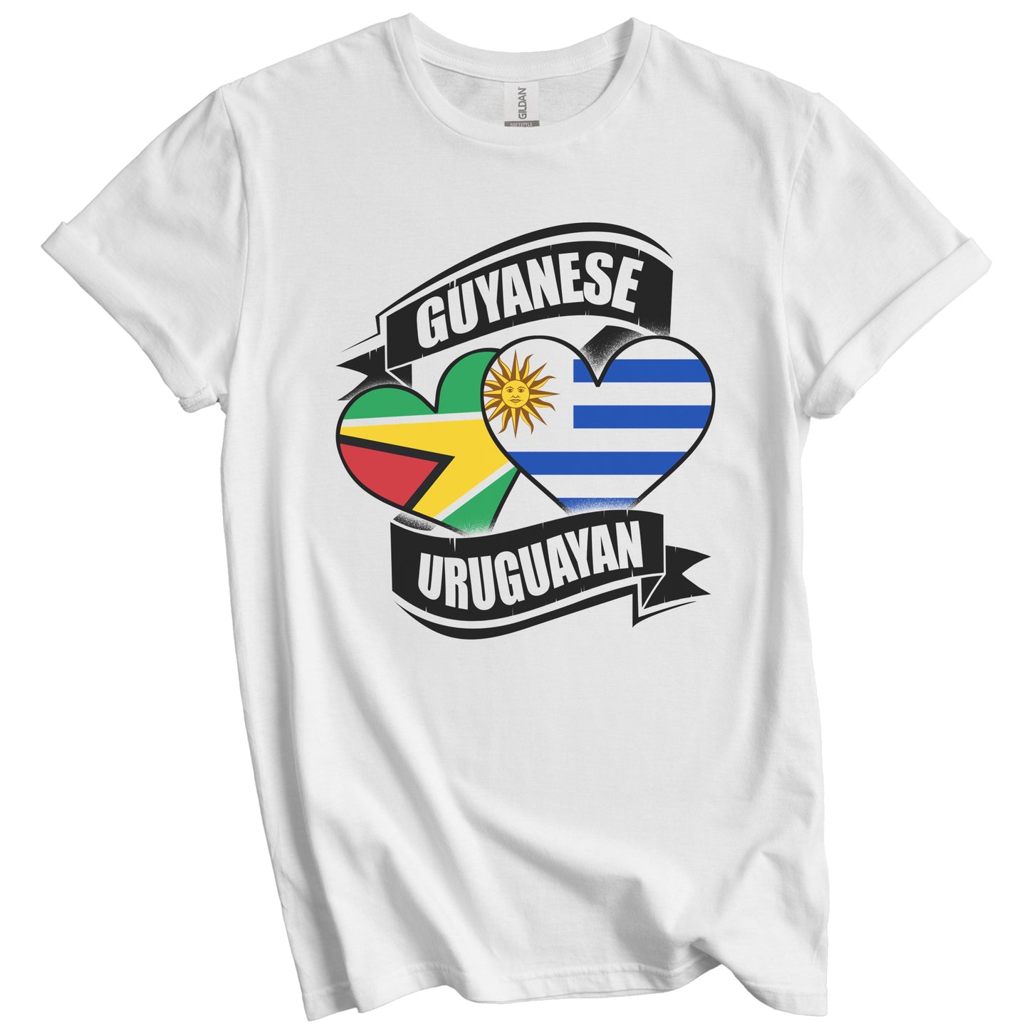 Guyanese Uruguayan Hearts Guyana Uruguay Flags T-Shirt