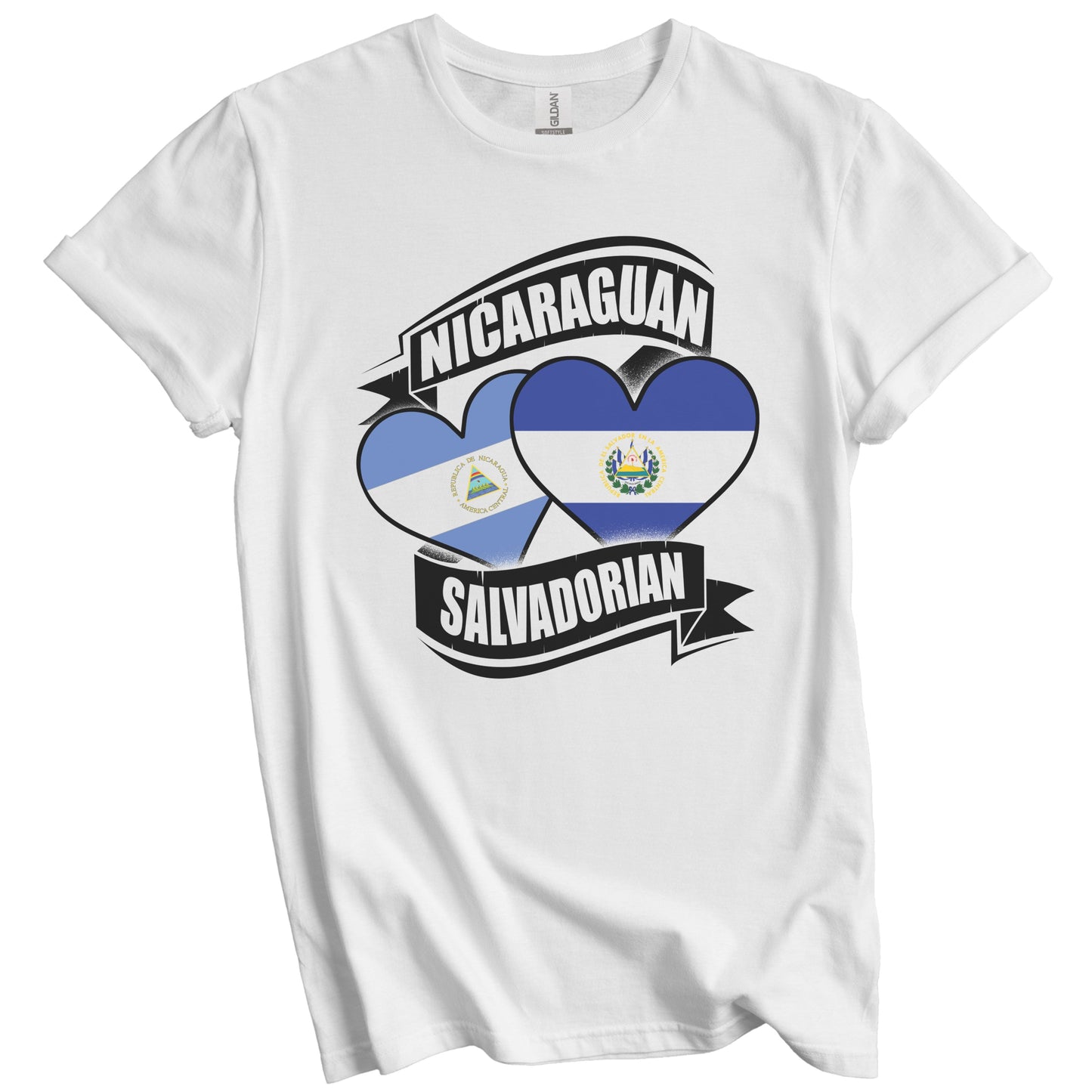 Nicaraguan Salvadorian Hearts Nicaragua El Salvador Flags T-Shirt