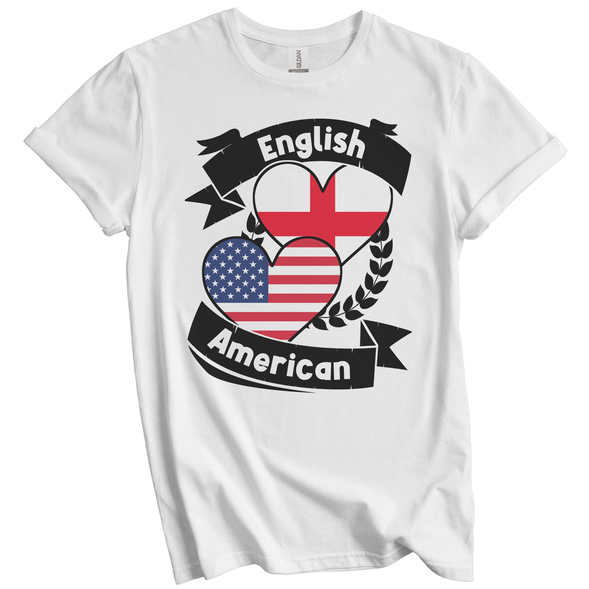 English American Hearts USA Flag England Flag T-Shirt