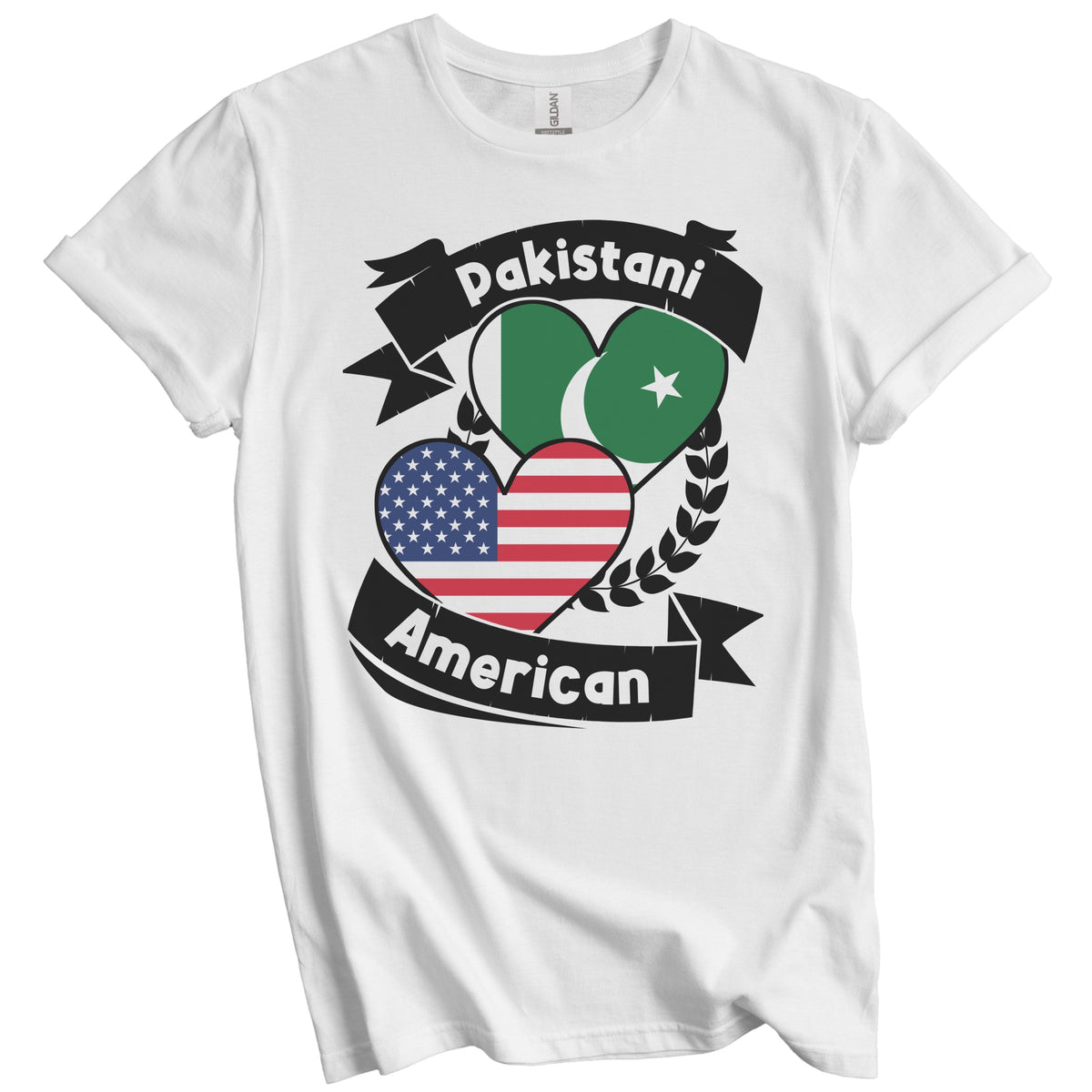 Pakistani American Hearts USA Flag Pakistan Flag T-Shirt