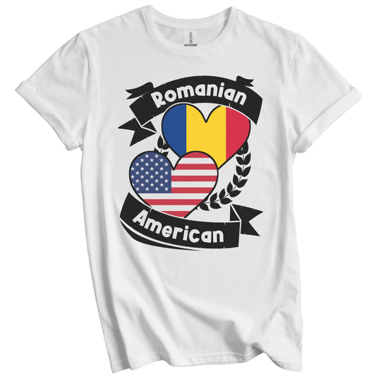 Romanian American Hearts USA Flag Romania Flag T-Shirt