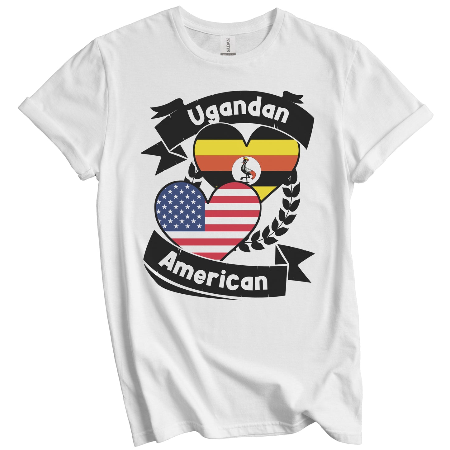 Ugandan American Hearts USA Flag Uganda Flag T-Shirt