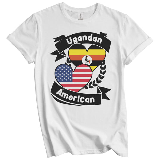 Ugandan American Hearts USA Flag Uganda Flag T-Shirt